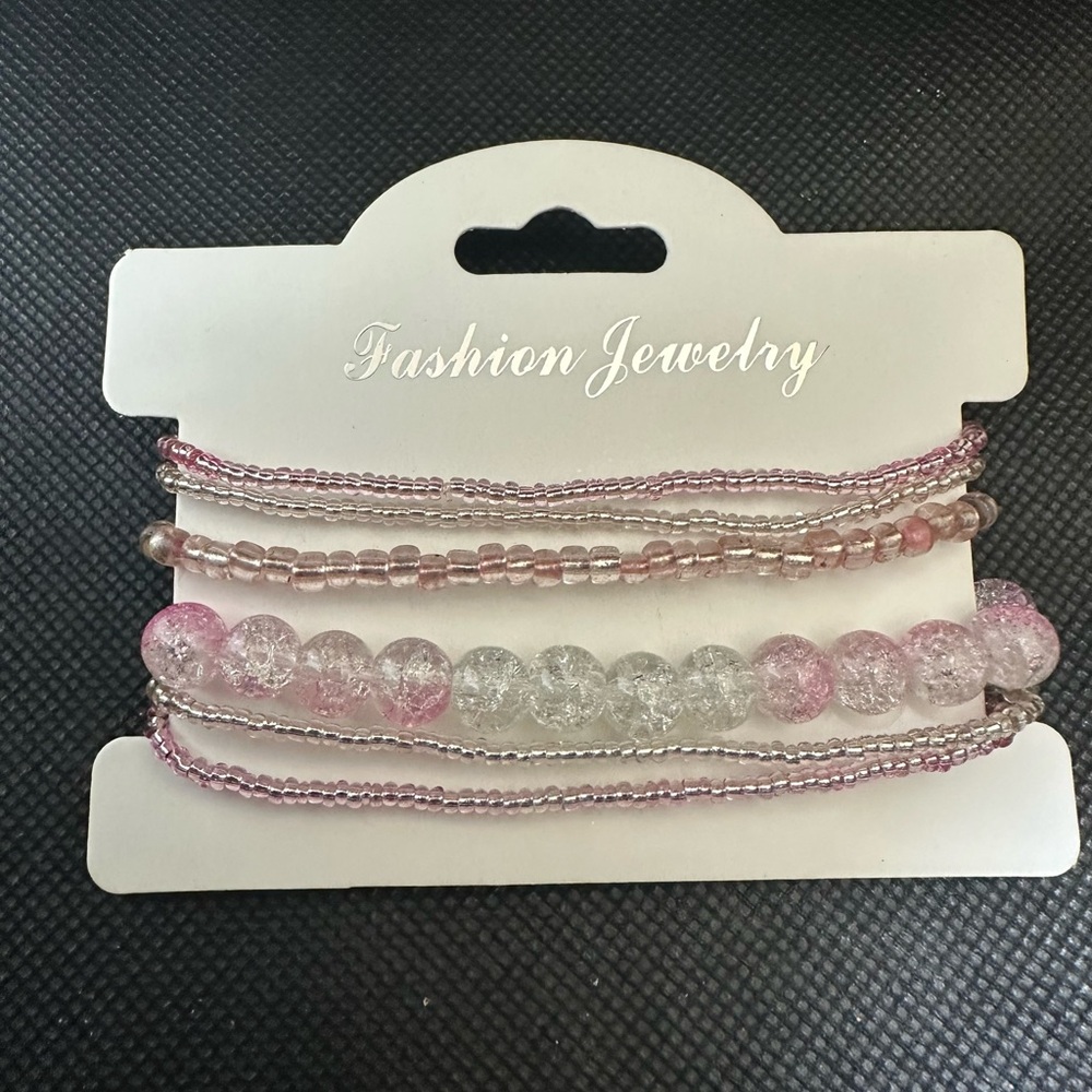 Pink and Clear Beaded Bracelet Set
